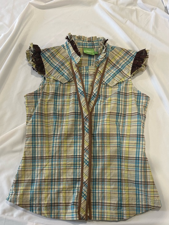 Tops - y2k plaid and lace blouse